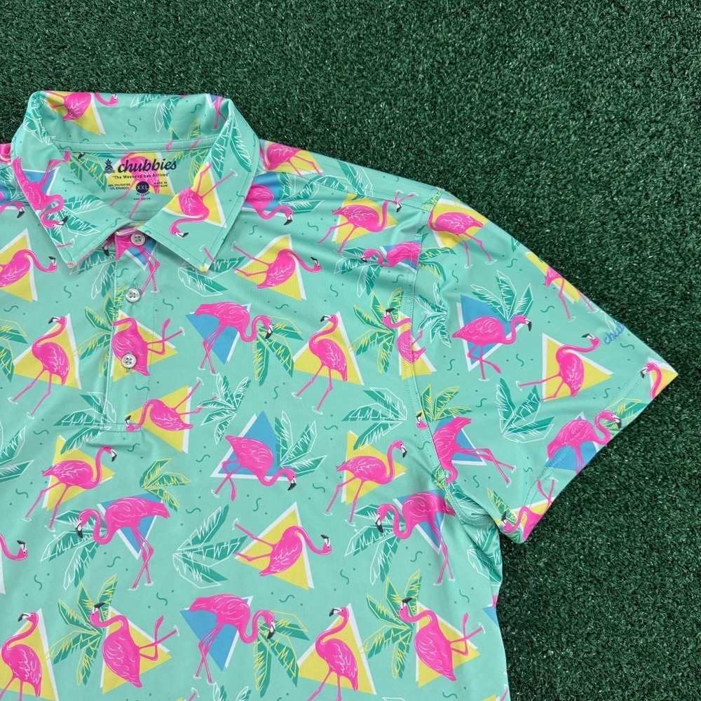 Chubbies Men's Short Sleeve Polo Shirt Size 2XL Flamingo Print Stretch
